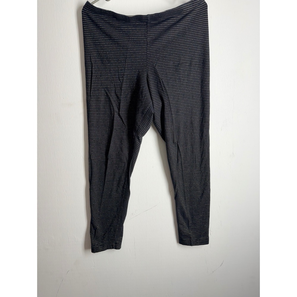 Old Navy Womens XL Black Silver Metallic Pinstripe Leggings Stretch Knit Pants